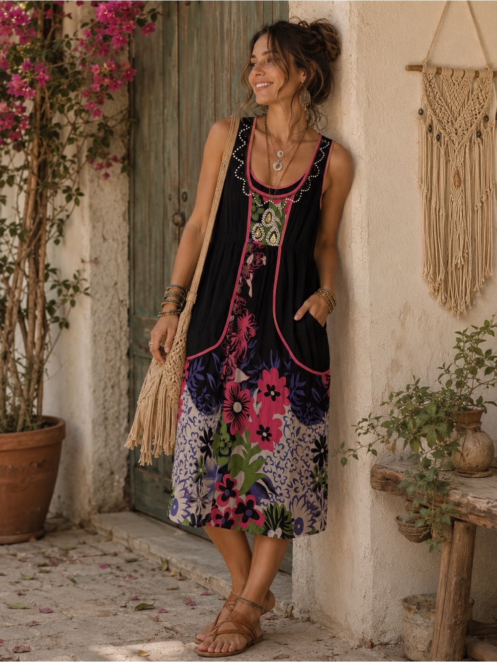 Y2K Fairy Summer Dress Sleeveless Boho Embroidered Floral Festival Dress, Sz M